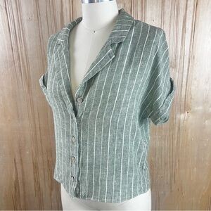 Striped Linen Button Down Blouse